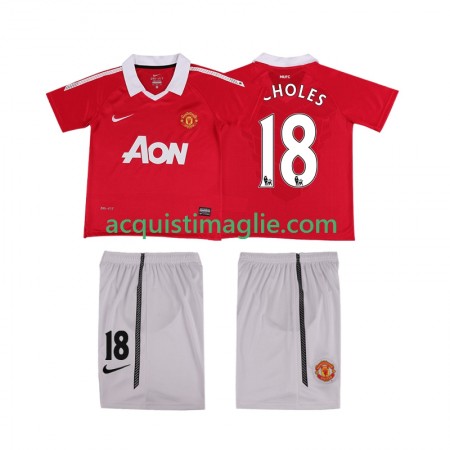 Divisa di Calcio Manchester United SCHOLES 18 2010 2011 Retro Bambino Prima